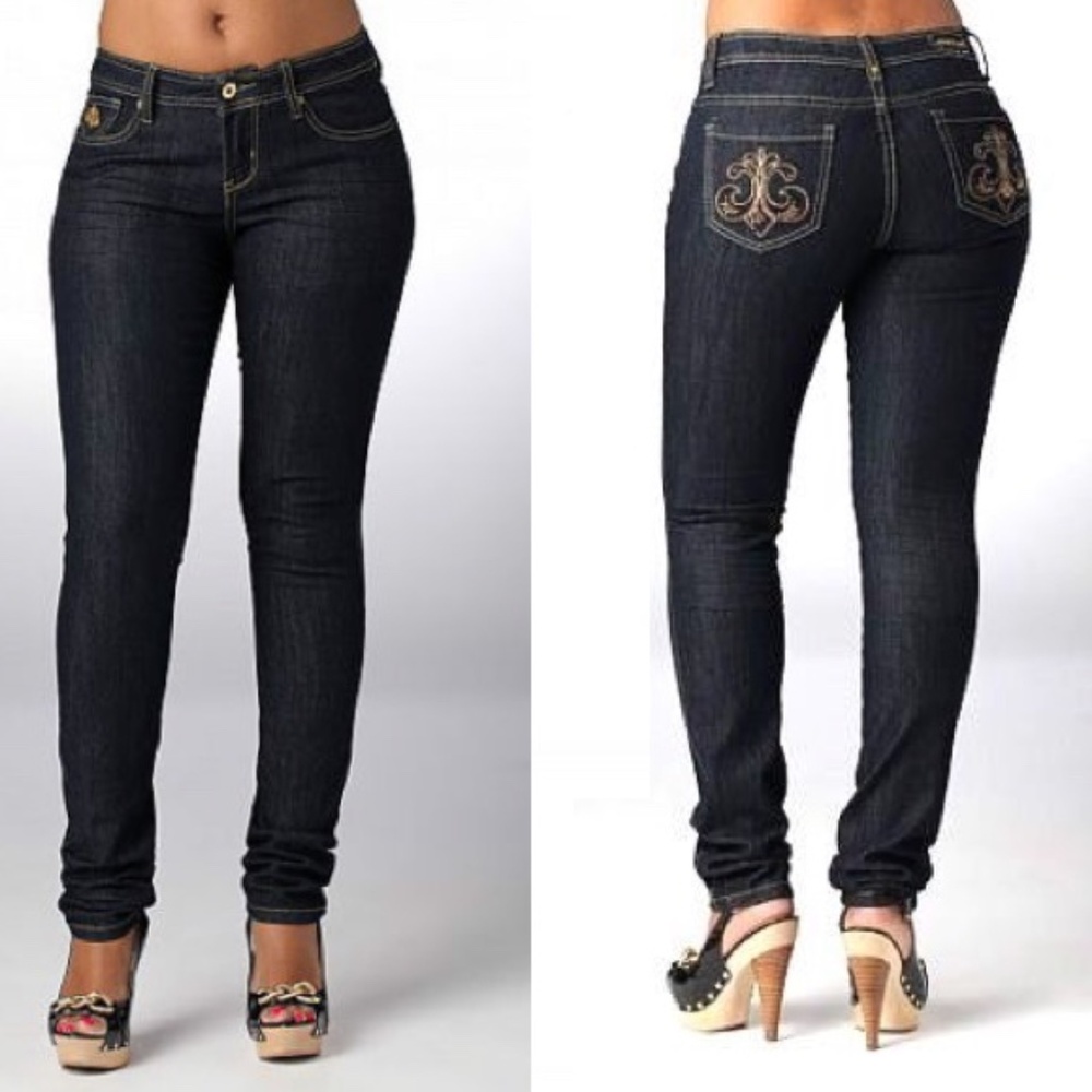 NEW Dereon Y2K  Beyonce Flesur Rhinestone Pocket Skinny Jeans sz 14